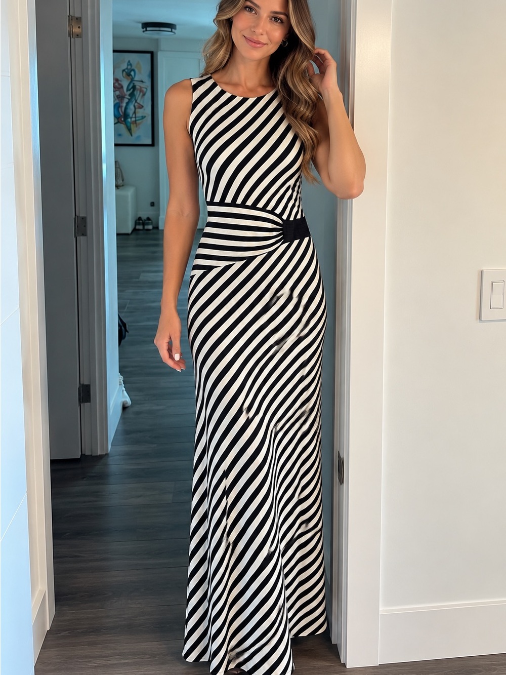 Beige by ECI Black & White Striped Maxi Dress β Size M
